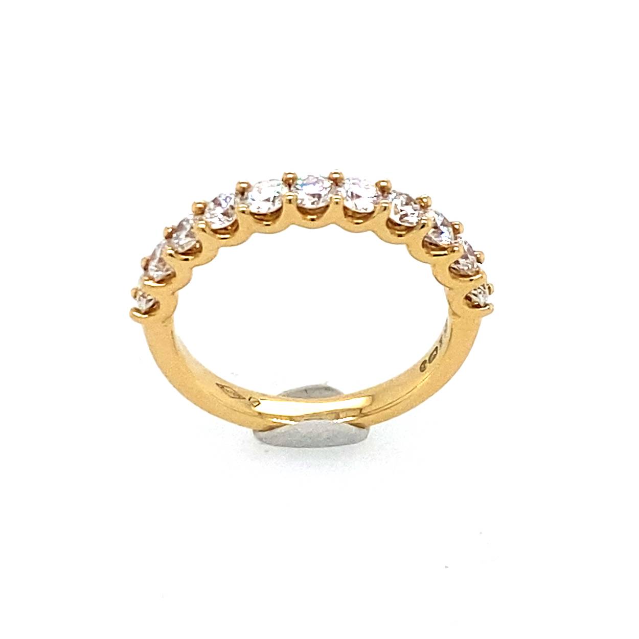 18 krt geelgouden rijring met 0.99ct briljant geslepen diamant H/si 11 steens