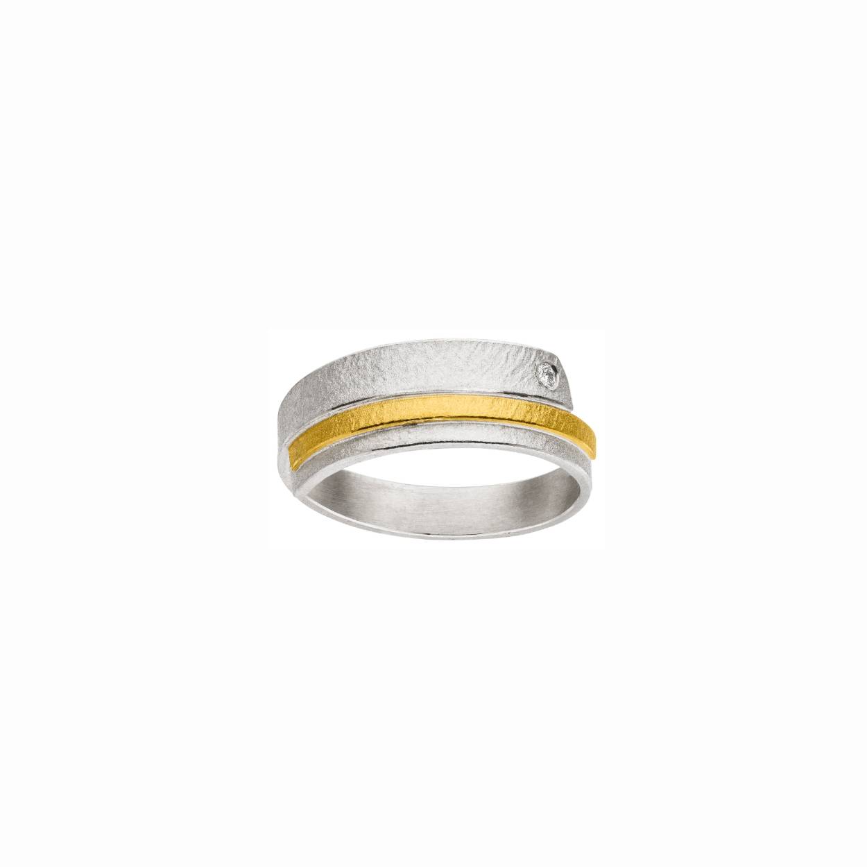 Ring zilver/goud briljant 0.02 crt