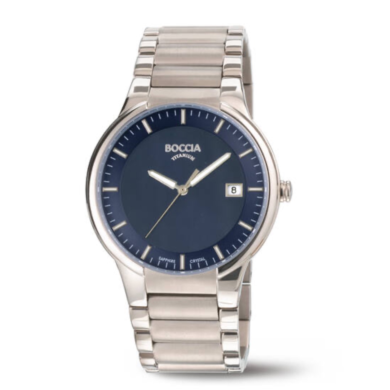 Boccia horloge titanium blauwe wijzerplaat