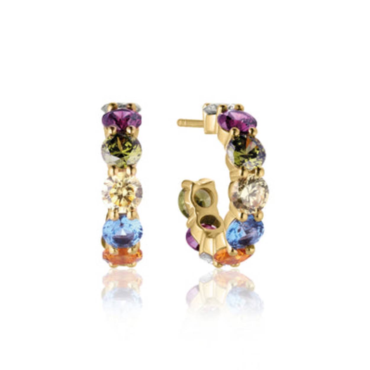 Sif Jacobs zilveren oorringen 18 k golplated E42115-ACZ-SG met multi color zirkonia's 