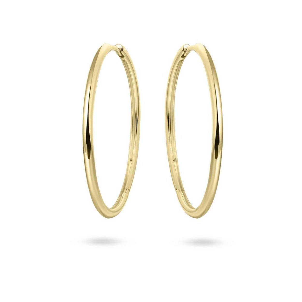 Prachtige 14 karaat gouden oorringen met een diameter van 25 mm. De oorringen zijn voorzien van een scharniersluiting.