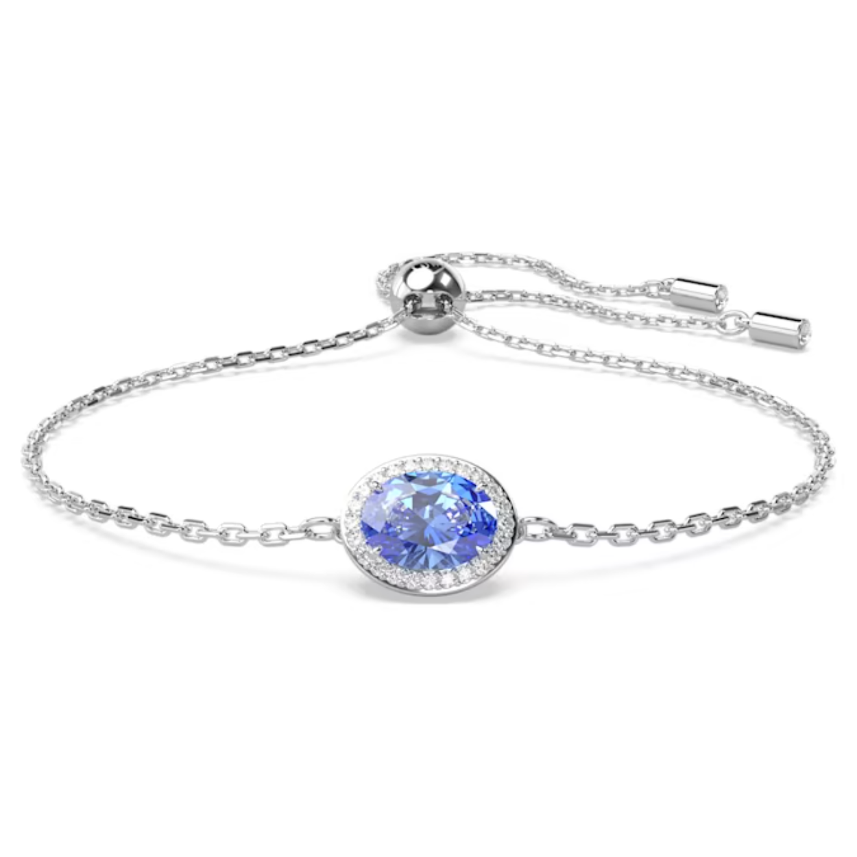 Deze op de glinsterende sterrenhemel geïnspireerde stralende Constella-armband is ontworpen om het licht te breken. De ketting met een rhodium toplaag heeft in het midden een Swarovski Zirkonia in weergaloos blauw die wordt omringd door een pavé van heldere, ronde kristallen. Voor de perfecte pasvorm kan het trekmechanisme worden aangepast. Te combineren met elke outfit voor een extra dosis schittering.