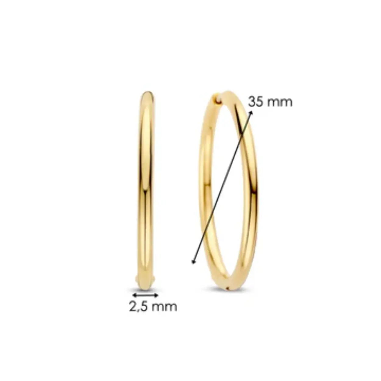 Ti Sento geelgoud vergulde oorringen 35mm diameter en 2.5mm breed