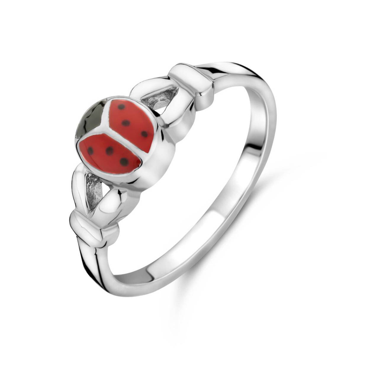 Gerhodineerd 925 Zilveren ring uitgevoerd met een lieveheersbeestje.