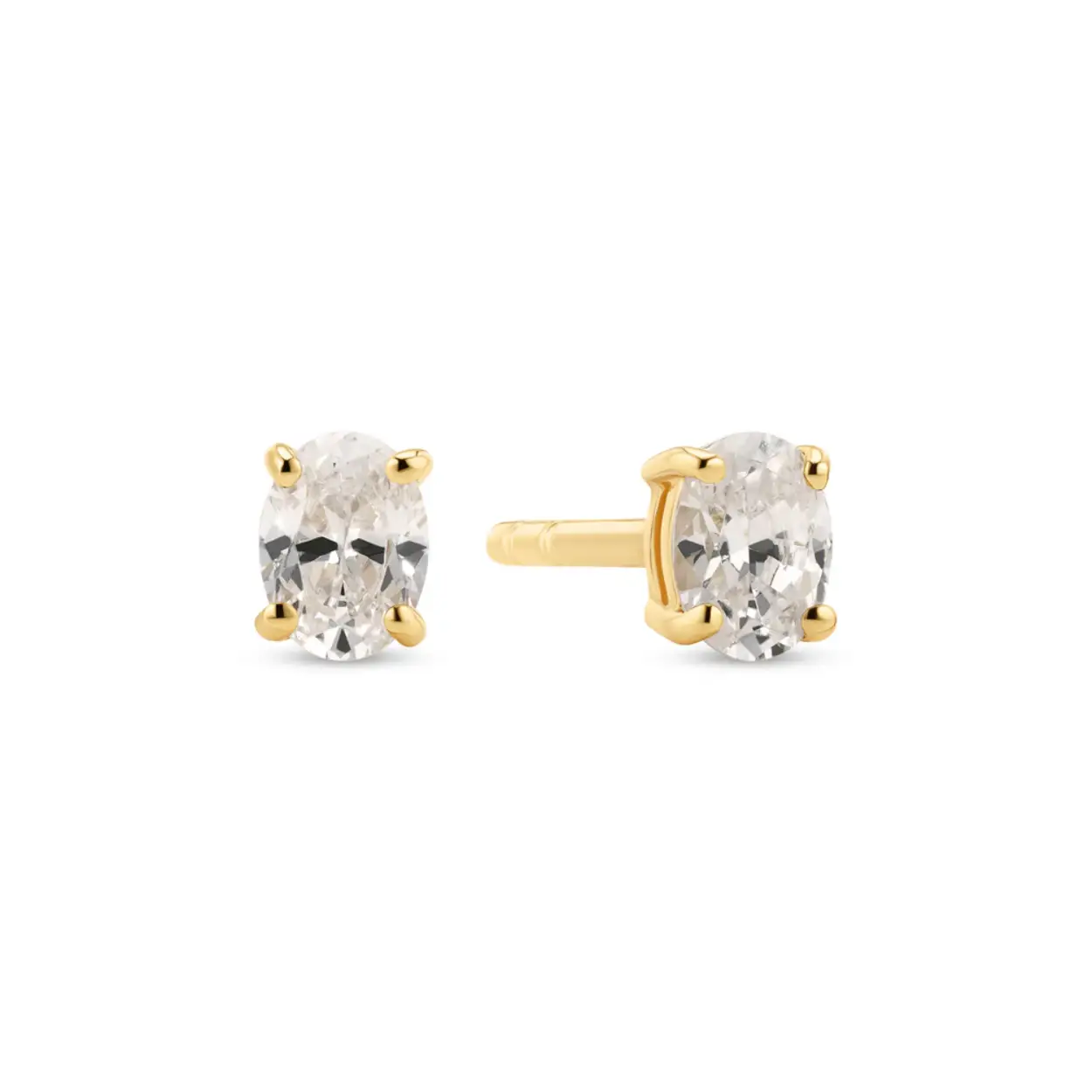 EARRINGS OVALE 18K GOLD PLATED, WITH WHITE ZIRCONIA.