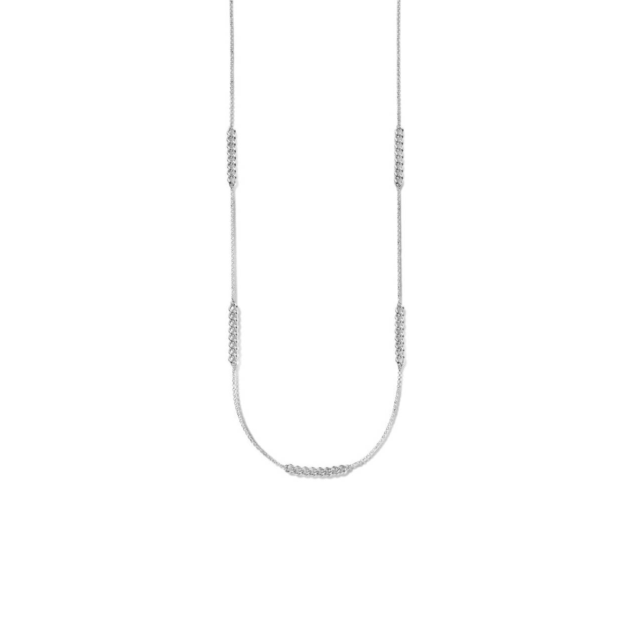 Gerhodineerd 925 zilveren collier uitgevoerd met een gourmette schakel van 5.3mm, een jasseron schakel van 1.8mm en een karabijn sluiting. Het collier heeft een draaglengte van 76cm.
