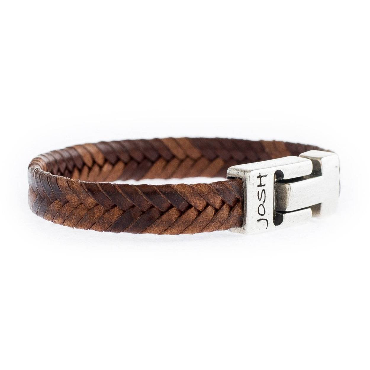 
Josh armband leder verzilverd bruin gevlochten 24824-BRA-S-COGNAC-L