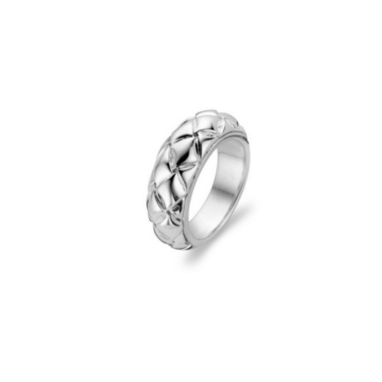 Zilveren strakke geruite ring, gerhodineerd .