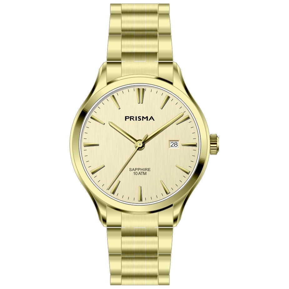 Voordelen

- band edelstaal goudkleurig
- wijzerplaat goudkleurig met zilvere streepjes
- boven gem. waterdicht: zwemmen/duiken
- glas is zeer krasvast
- datum
- quartz
- maat kast 37,7mm (breedte) 8,2mm (dikte)