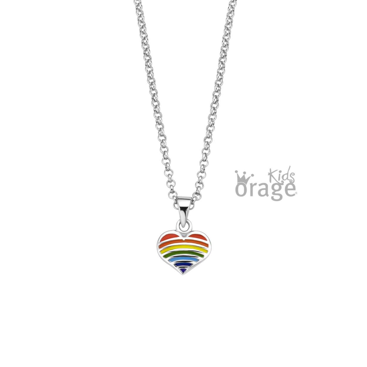 Orage Kids ketting zilver met hartje regenboog - K2615