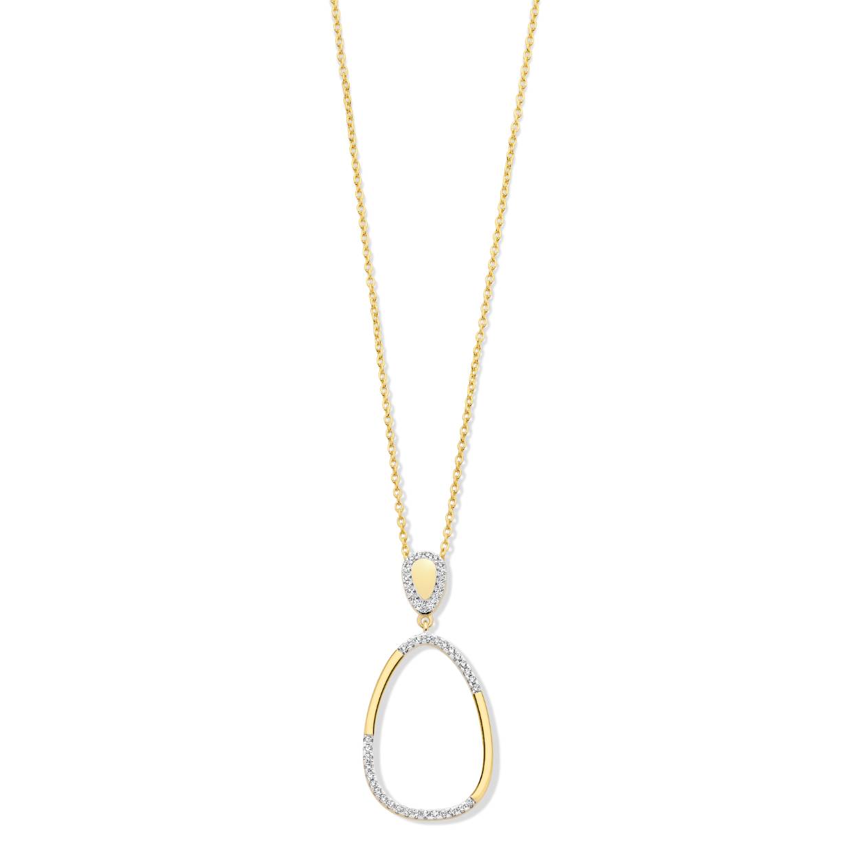 Goudkleurige ketting met hanger van het merk Silver Rose
De hanger bevat zirkonia's en is 35,5 mm lang
Materiaal: 925 zilver, verguld met 18 kt goud
Bijhorende oorbellen ook verkrijgbaar