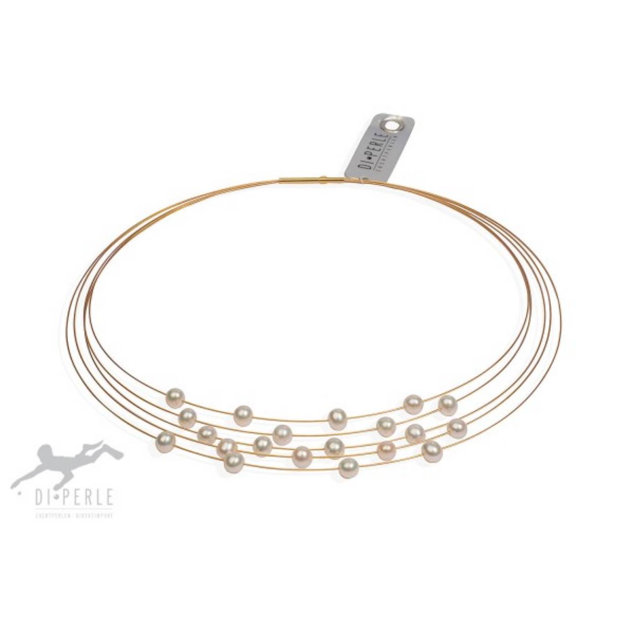 parelcollier zoetwater 5 rijig met verguld stalen spang 45cm