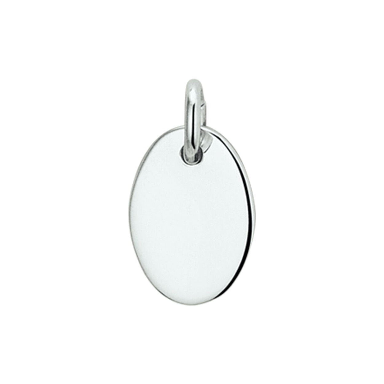 Gerhodineerd zilveren ovale graveerhanger met een afmeting van 14x10mm uitgevoerd met een stevig hangoog. De hanger heeft een dikte van 0.9mm.