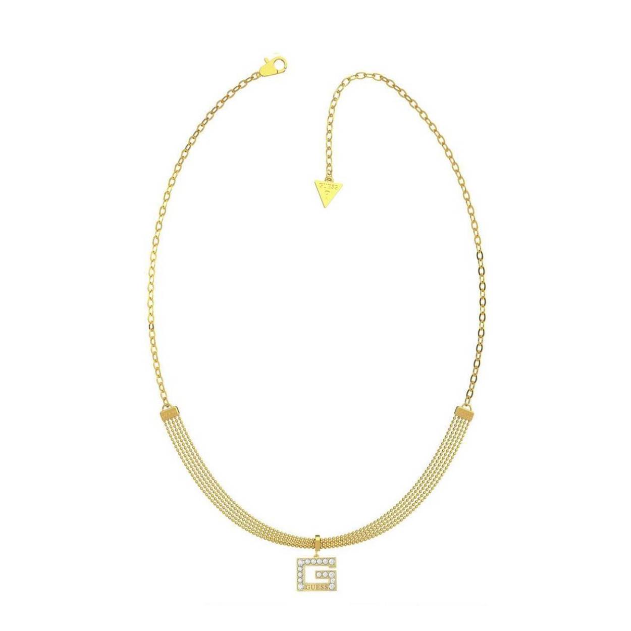 Ga voor stijlvol met deze prachtige G Multi Chain van Guess. De ketting is gemaakt van roestvrij staal en verkleurt daardoor niet. De ketting is daardoor ideaal voor iedere dag. Het accessoire is afgemaakt met een prachtige bedel van Guess. Deze is verrijkt met zilverkleurige steentjes. De ketting is verstelbaar naar jouw gewenste lengte. Een prachtige ketting van Guess!