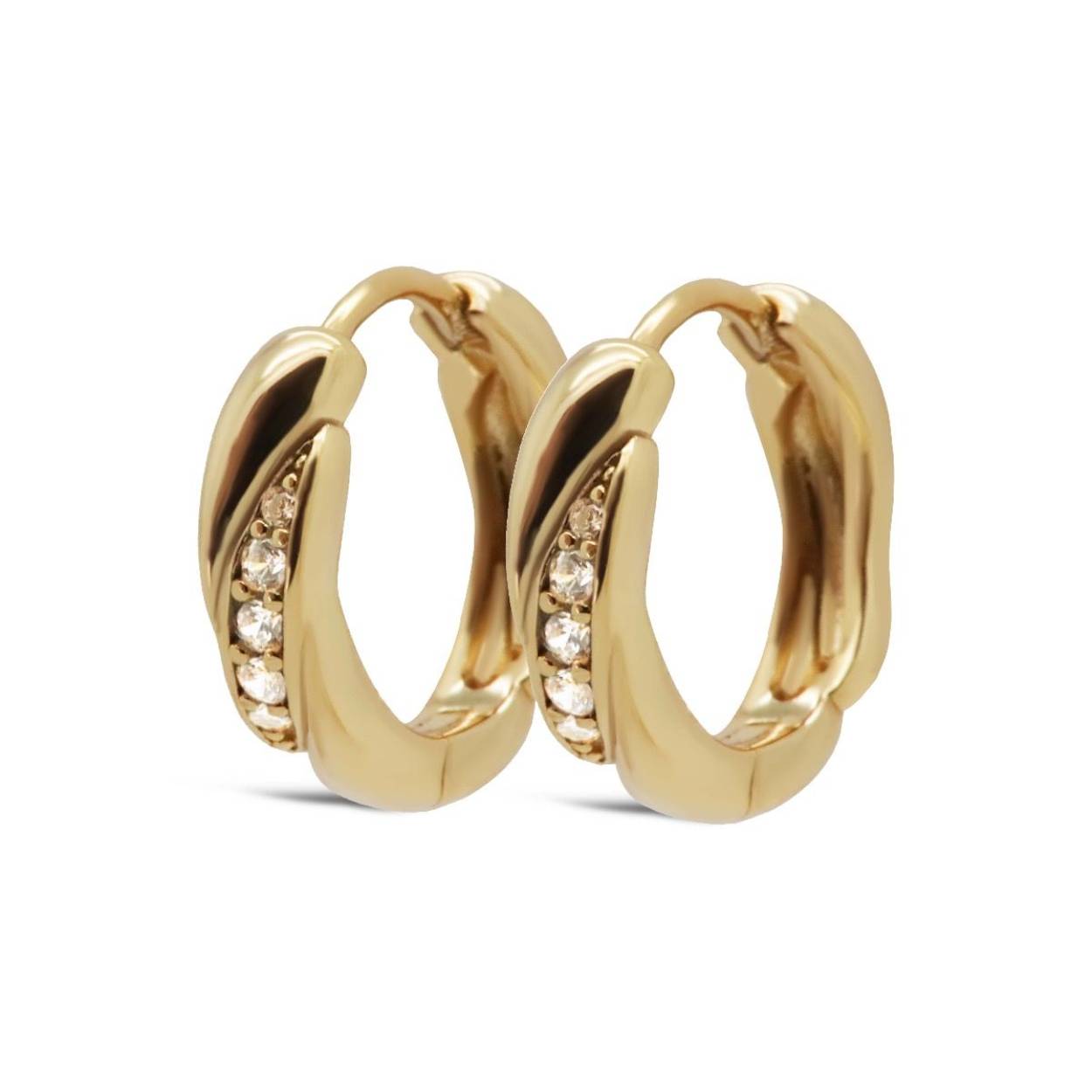 H523GP Karma oorringen MILIA swirl | zilver verguld | zirkonia's | 15mm