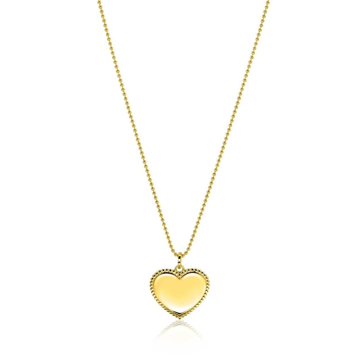 zilver geelvergulde graveerplaat in hart vorm met bolletjes 20mm (zonder ketting)