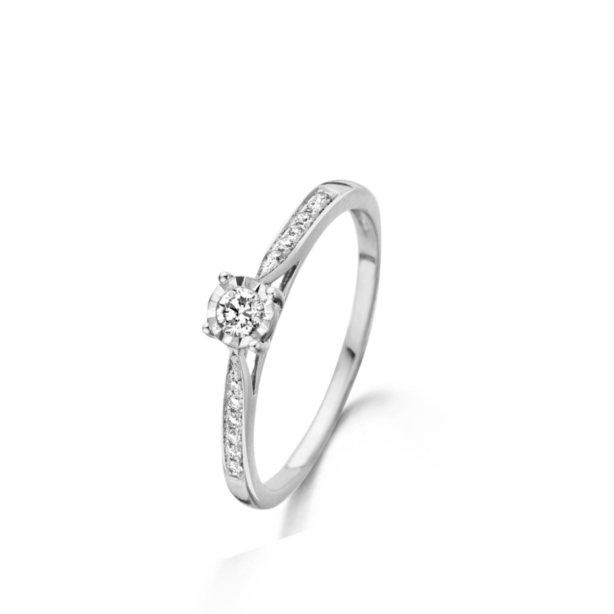 Naiomy solitaire wit goud 18k, 12 + 1 briljanten