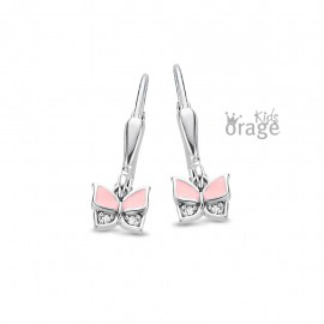 Orage Kids oorslingers zilver vlinder roze 