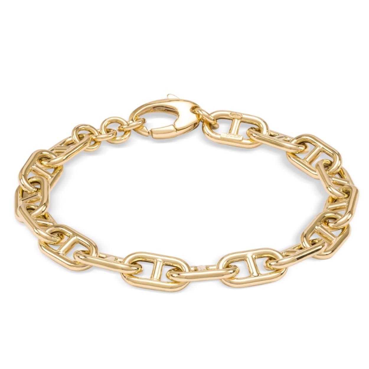 Prachtige 14 karaat gouden armband van Monzario met een boot/marine schakel. De lengte van de armband is 20cm 

Referentienummer: 1475AGEEL

