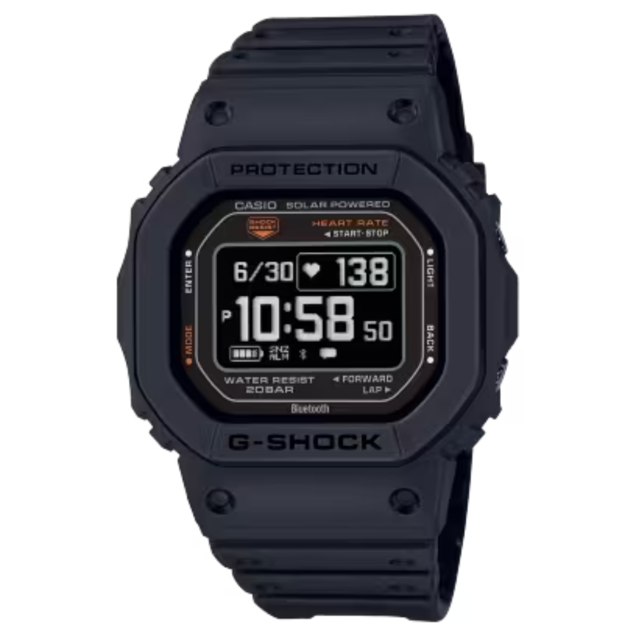 Neem de controle en verleg je grenzen met de DW-H5600, uit de stevige, sportieve G-SQUAD-serie G-SHOCK-horloges. Dit multisport horloge zit boordevol functies waarmee je allerlei work-outs kunt bijhouden. Meet je hartslag met de optische sensor en gebruik de versnellingsmeter om stappen te tellen. Je kunt gebruikmaken van de PolarTM-smartwatchbibliotheek om work-outs te analyseren, je herstel na het slapen bij te houden en ademhalingsoefeningen te ondersteunen. Je kunt zelfs de oximeter gebruiken om het zuurstofgehalte in je bloed te meten. Of je nou hardloopt, wandelt of een work-out doet, deze essentiële uitrusting bevat een Memory-in-Pixel (MIP) LCD-scherm in hoge resolutie voor een goed zichtbare en eenvoudig leesbare weergave, waar je ook bent. Een goede conditie en gezondheid is onlosmakelijk verbonden met zorg voor het milieu. Daarom is de rand en de band gemaakt van hars op biologische basis. Bioplastic wordt vervaardigd uit hernieuwbare organische materialen. Dit zijn hoogmoleculaire, chemisch of biologisch gesynthetiseerde materialen die de impact op het milieu verminderen en de overgang naar een circulaire economie vergemakkelijken. Laad de batterij op via een USB-aansluiting of met zonne-energie zodat je altijd optimaal kunt presteren. 

 

＊Het PolarTM-woordmerk en de PolarTM-logo's zijn gedeponeerde handelsmerken van Polar Electro Oy.