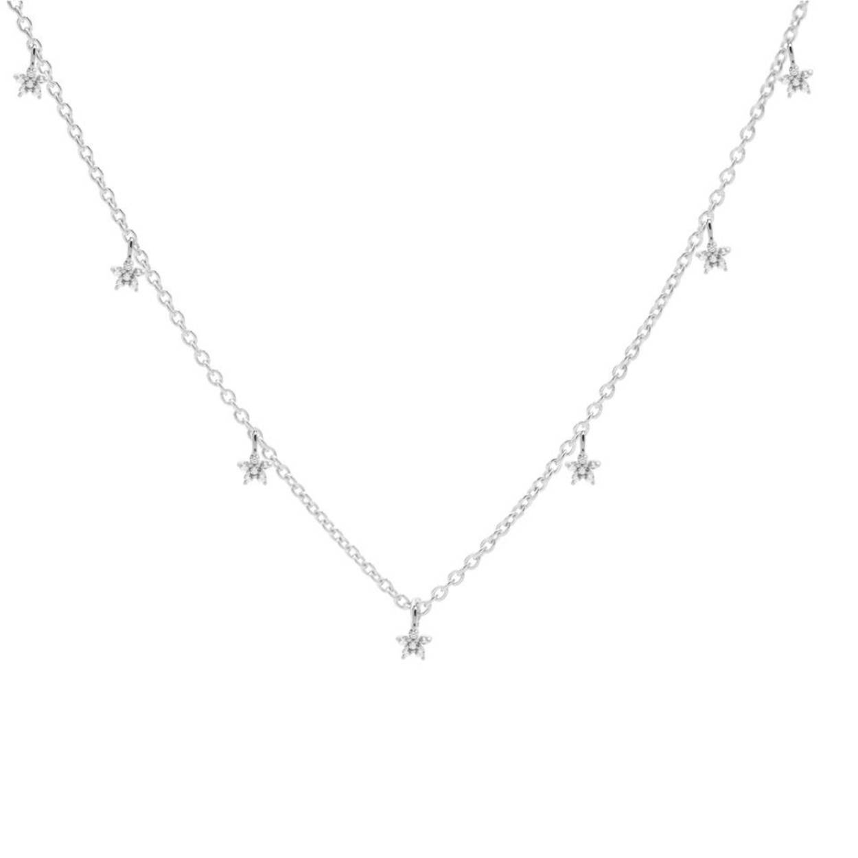 Necklace Zirconia Flowers Silver