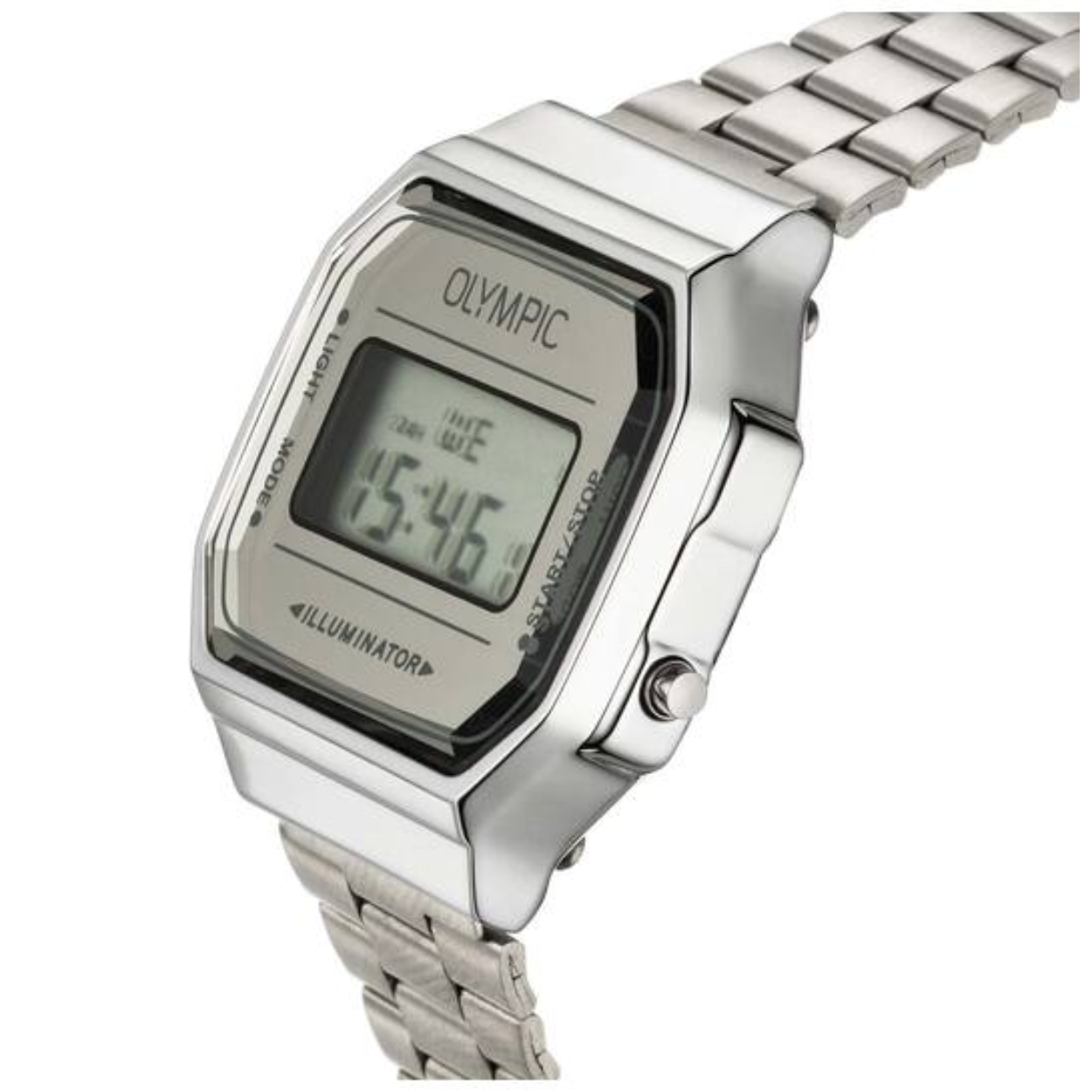 Olympic OL66HKS002 Digital Horloge Staal 38,6x 36,3mm 
Dit unieke Olympic horloge met artikelnummer: OL66HKS002 is een digitaal horloge met een sportieve uitstraling. Het horloge heeft een rechthoekige metalen kast met een wit digitaal venster met grijze accenten. Het horloge heeft meerdere functies zoals, tijd, datum, stopwatch, alarm en verlichting. Aan de kast zit een zilverkleurige stalen matte schakelband met kliksluiting. Het horloge heeft een mineraalglas, een afmeting van 38,6x 36,3mm en is 3ATM.

Het merk:
Een mooi horloge hoeft niet duur te zijn! Het Nederlandse horlogemerk Olympic levert stoere chronografen, slimline series, digitale uurwerken en elegante dameshorloges. De prijs-kwaliteitverhouding staat bij Olympic hoog in het vaandel met prijzen die uiteenlopen van € 34,95 tot en met € 159,00.

100% Nederlands ontwerp, waterdicht en standaard 3 jaar fabrieksgarantie.

Specificaties:
- Rechthoekige kast 38,6x 36,3mm
- Metalen horlogekast
- Stalen schakelband
- 3ATM 
- Standaard 3 jaar fabrieksgarantie
- Mineraalglas