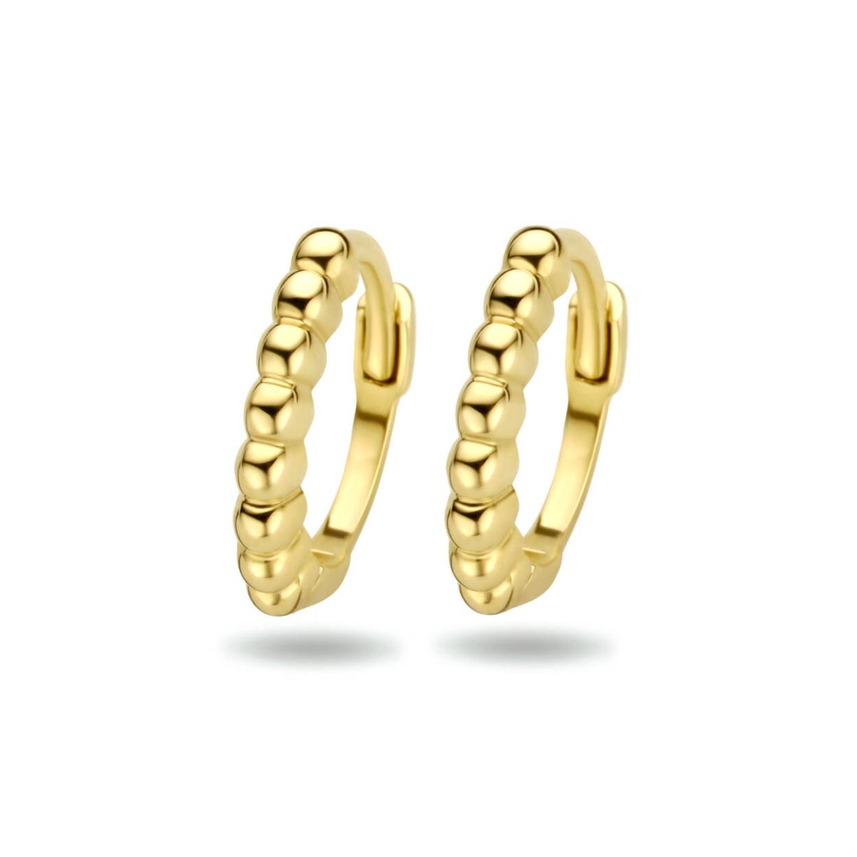 14k Geelgouden klapoorringen uitgevoerd met bolletjes. De oorringen hebben een diameter van 10mm en een dikte van 1.7mm.
