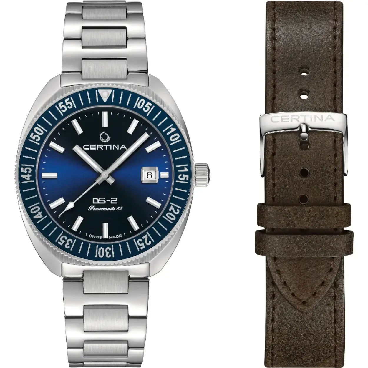 Certina herenhorloge DS-2 powermatic 80 - blue 
C0246071104102
met extra bruine lerenband