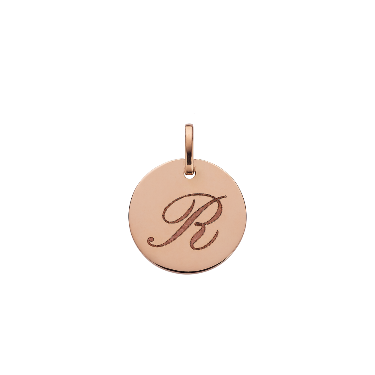 Geel gouden hanger (14 karaat): rond graveerplaatje. 
Afmetingen hanger: 11 mm diameter. 
Deze hanger kan gepersonaliseerd worden door een smiley of een gravure van maximum 3 tekens. Verschillende smileys en lettertypen mogelijk.