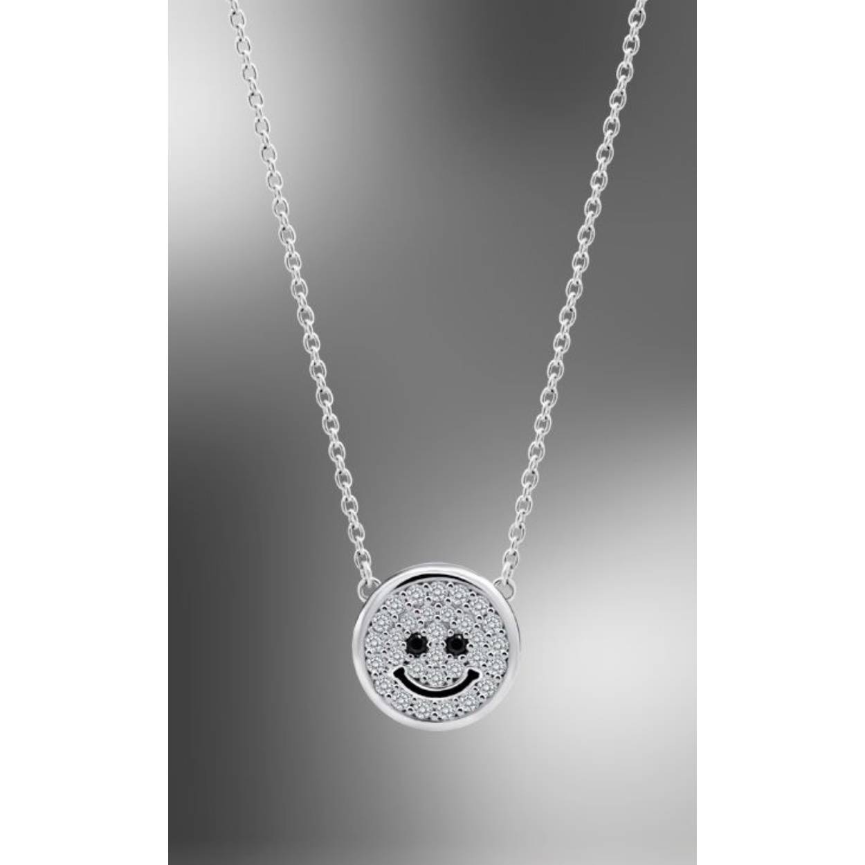 Zilveren ketting met smiley zirc
