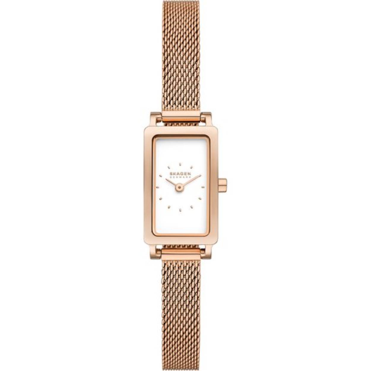Dit Skagen Vrouwen horloge beschikt over een Quartz binnenwerk. De kast (19.5 mm) is vervaardigd uit Staal (Rosékleurig) en heeft een Mineraalglas. De band is Rosékleurig Staal.