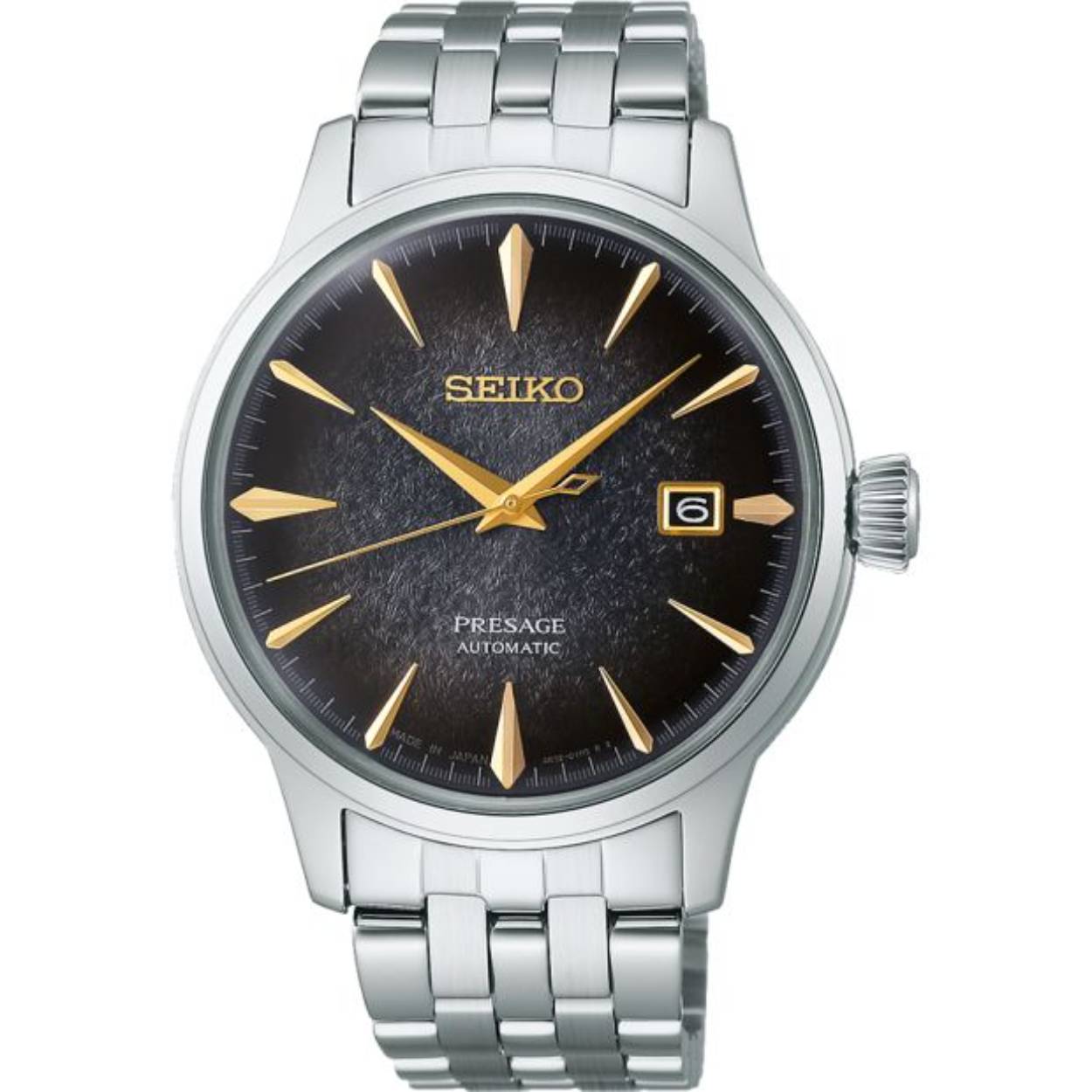 Seiko Limited Edition Presage Seiko | Cocktail herenhorloge SRPK93J1. Het horloge heeft een mechanisch uurwerk met automatische opwindfunctie dat geplaatst is in een edelstalen kast. Op de bruin/gouden wijzerplaat is de analoge tijdsweergave zichtbaar. Aan de kast zit een zilverkleurige stalen horlogeband met een vouwsluiting. Het mechanisch uurwerk met automatische opwindfunctie biedt u een datum-aanduiding. Het horloge is 50m waterdicht en voorzien van een hardlex glas. De achterkant van de horlogekast is doorzichtig. Door het glas kunt u het uurwerk zien. Het is fantastisch om te zien hoe dit mechanische uurwerk zich voortbeweegt. Dit horloge is een limited edition. Hij is in een kleine oplage geproduceerd en daarom ideaal voor verzamelaars of liefhebbers. Het horloge is individueel genummerd. 