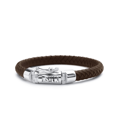 S!lk leren armband bruin met zilver 19cm