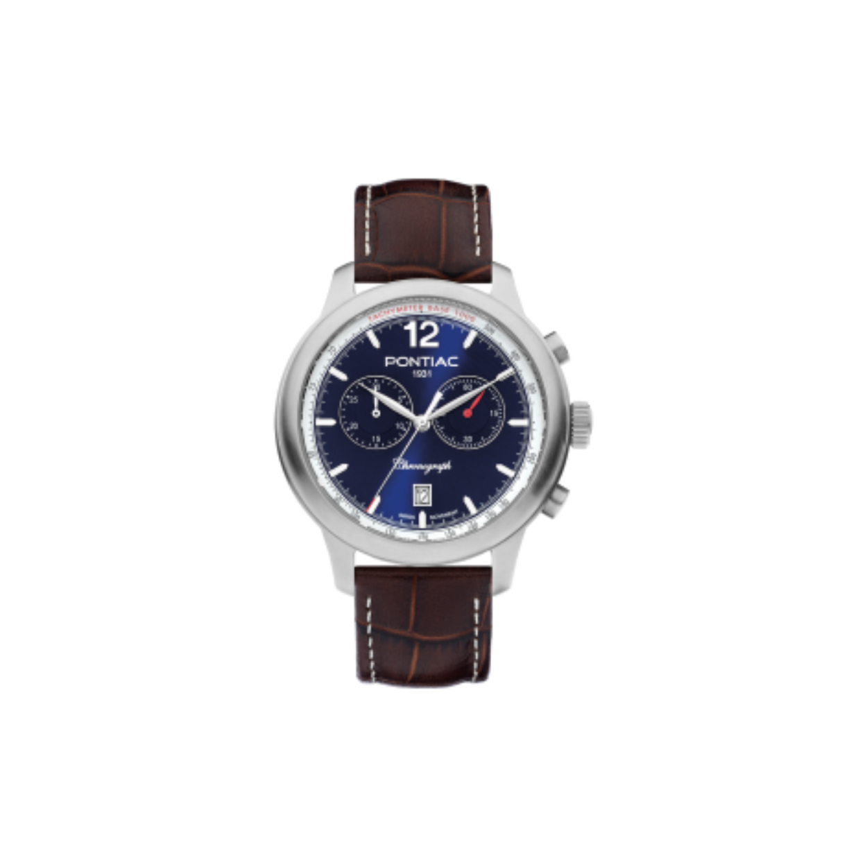 Dit herenhorloge is van het merk Pontiac. Het is een horloge gemaakt van edelstaal. De diameter van de kast is43.
De verdere specificaties van het horloge zijn als volgt:
Glassoort: saffier
Bandmateriaal: Leer
Bandkleur: Bruin
Kastkleur: Zilver
Kastvorm: Rond
Wijzerplaatkleur: Blauw
Waterdichtheid: 5