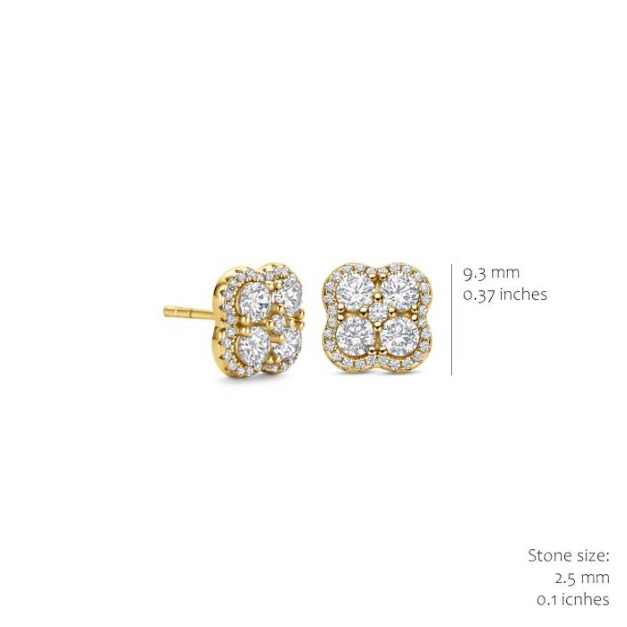 De oorstekers zijn vervaardigd in zilver met een laagje plaque goud.
De oorstekers hebben een vierkante vorm die gezet is met zirkonium.