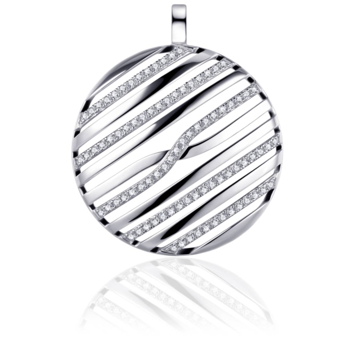 Zilveren opengewerkt ronde fantasie hanger, gedeeltelijk bezet met zirkonia's in klauwzetting. 

Leuk om te combineren met de bijpassende 
ring R055, R074, R076, R083, R101 en/of 
armband SB17 en/of 
oorstekers E1037 en/of 
oorringen KC1002, KC1012, KC1015, KC1017