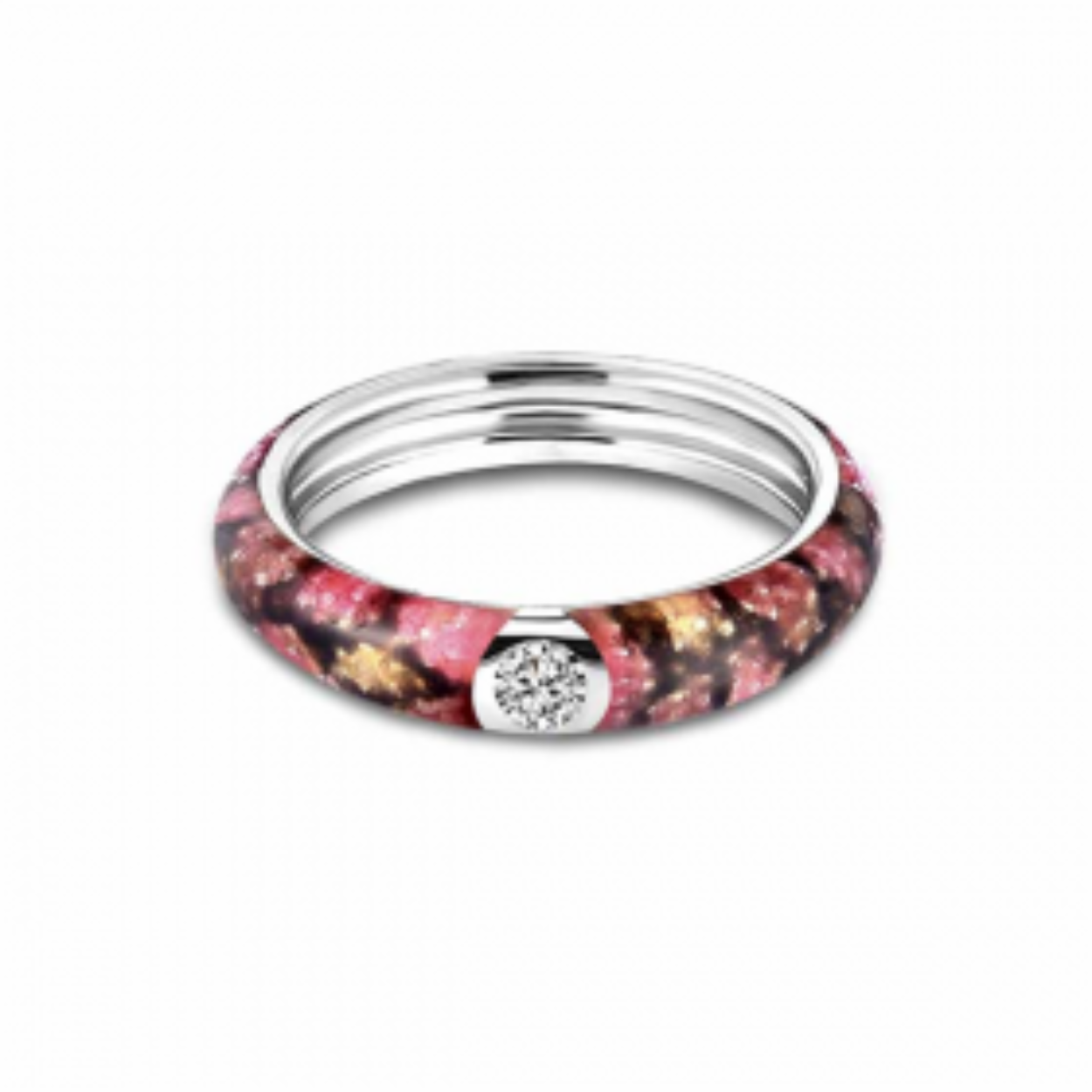 MY iMenso "dark pink snake print" enamel ring cz size 58 mt 18.5 (925/rhod-plated)