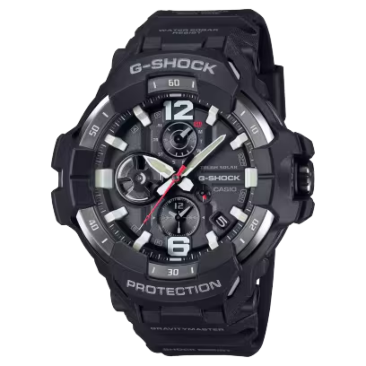 Dit Casio horloge behoort tot de G-shock Gravity Master collectie.
Referentienummer: GR-B3000-1AER

Niets is onmogelijk! Maak kennis met de gravity master. Een horloge met professionele uitrusting geïnspireerd op de luchtvaart en ontworpen om zelfs onder de zwaarste omstandigheden te blijven werken.

De GR-B300 heeft een Carbon Core Guard-constructie met dezelfde schokbestendigheid, stijfheid en roestbestendigheid als het koolstofmateriaal dat voor vliegtuigrompen wordt gebruikt. De met koolstofvezel versterkte harsbehuizing en het naadloze randontwerp dat is geïnspireerd op de allernieuwste vliegtuigen, komen samen in een gedurfde en krachtige vorm. 

