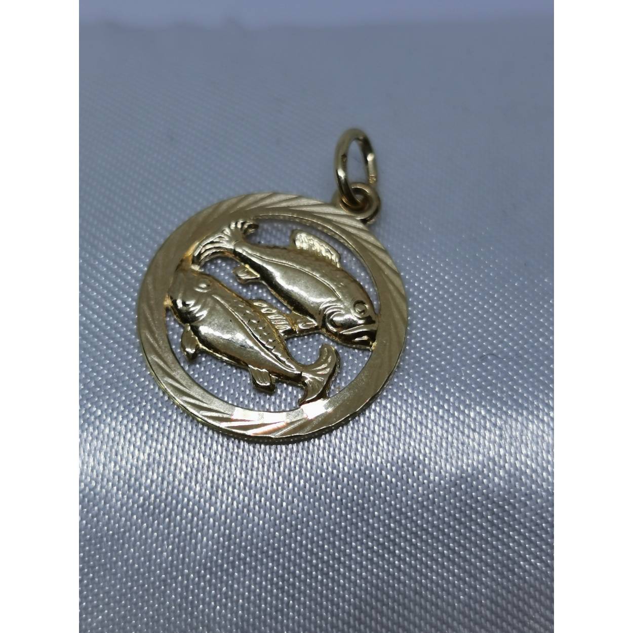 14 Karaat geel gouden hanger sterrenbeeld Vissen rond. 
