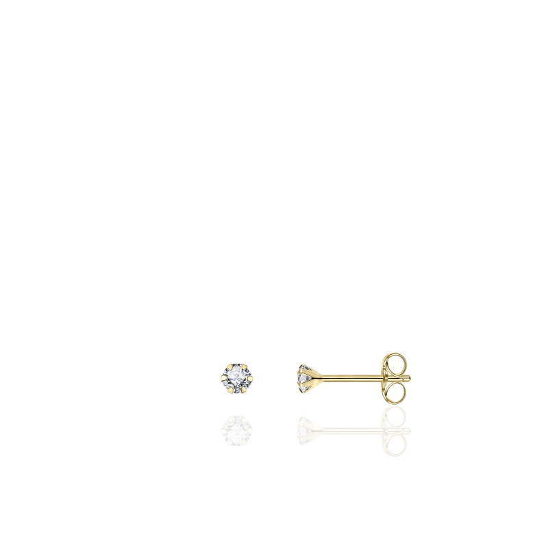 14k gouden oorknop met een zirkonia, 2.5mm, zirkonia is gezet met 6 zetpoten