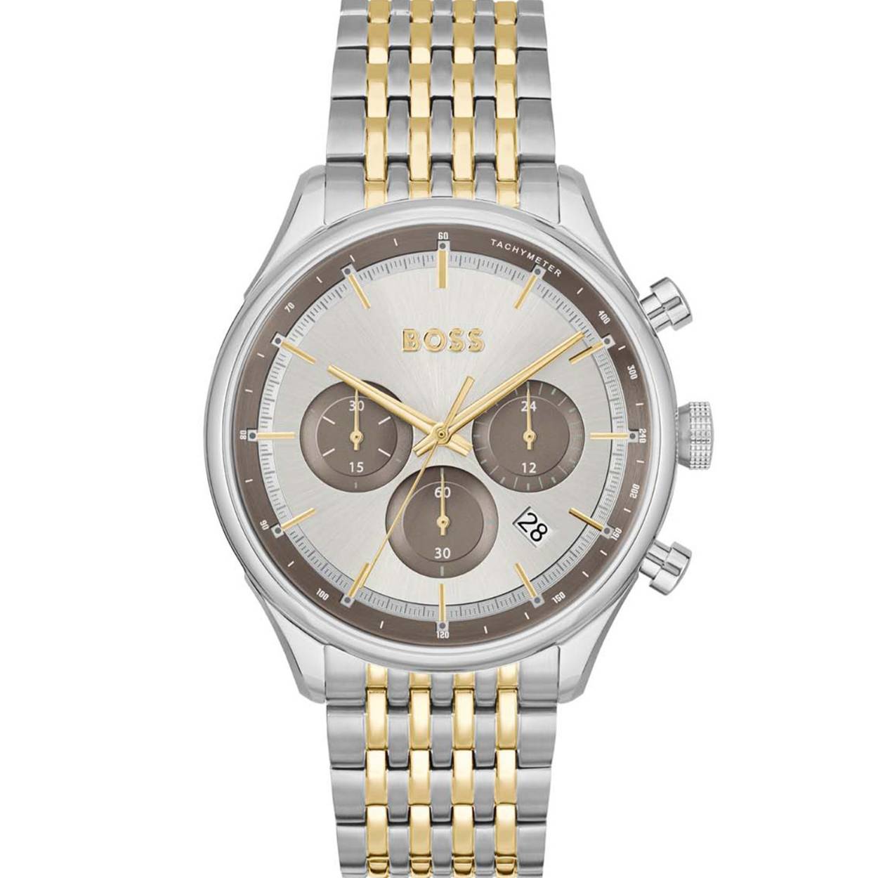 Zilver goudkleurig herenhorloge met een zilverkleurige wijzerplaat