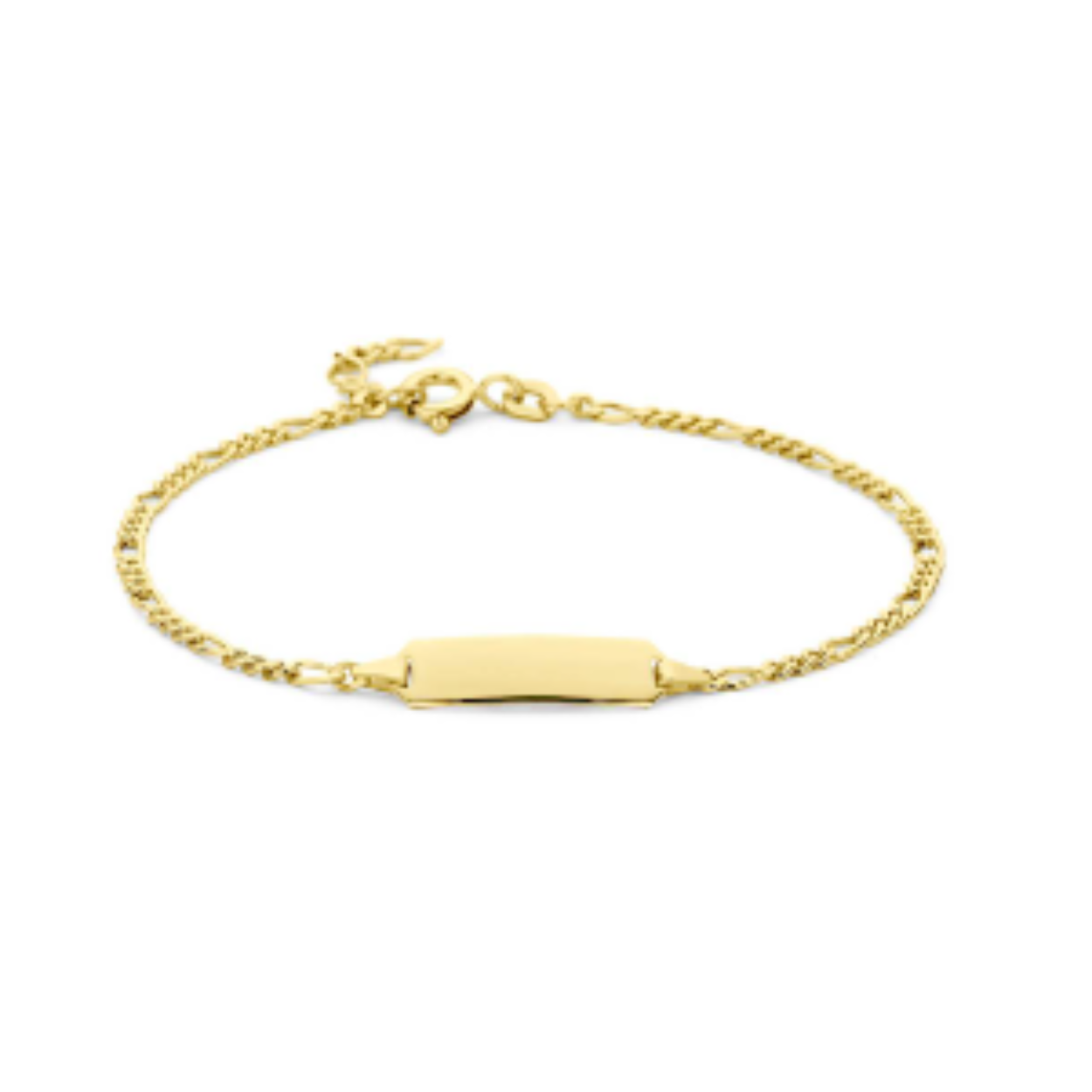 14k Geelgouden graveerarmband met een plaat van 5.0mm. De armband heeft een draaglengte van 16, 17, 18 en 19cm. De schakelbreedte is 2.1mm. Uitgevoerd met een veerslot.