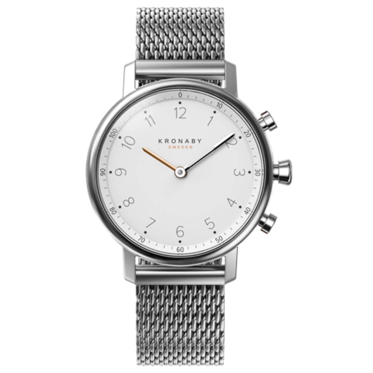 Kronaby Hybrid Smartwatch (ref.S0793/1) unisex uit de Nord-collectie. Met edelstalen kast en saffierglas, voorzien van edelstalen band. 100 meter waterdichtheid.

Kronaby hybride smartwatches hebben een Scandinavische esthetiek die een krachtige technologische component bevat die verbinding met de smartphone mogelijk maakt via de Kronaby-app die compatibel is met iOS 9 en Android 5.0 (of verdere versies).