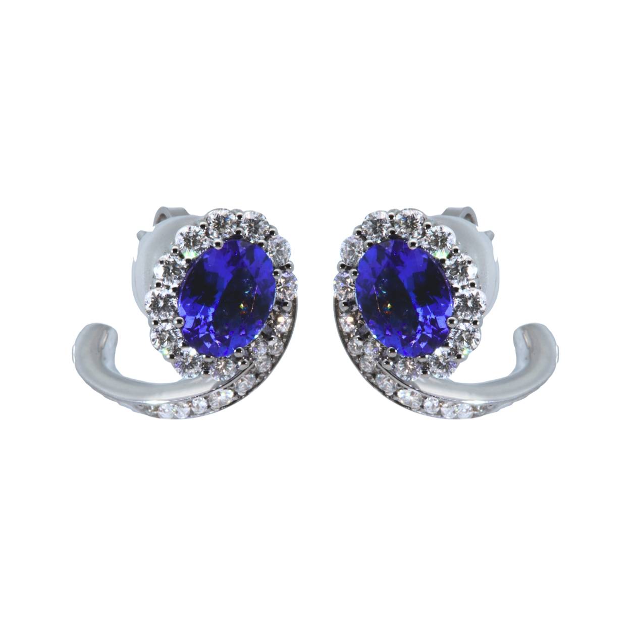 Witgouden oorbellen met tanzaniet en diamanten van 1.14ct