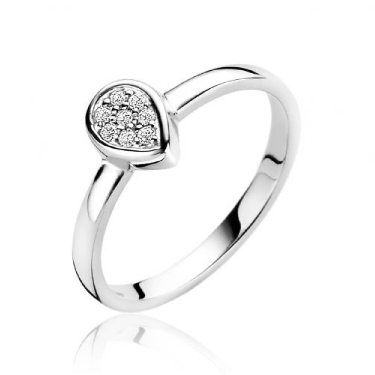 ZINZI zilveren ring druppelvorm wit 7,5mm