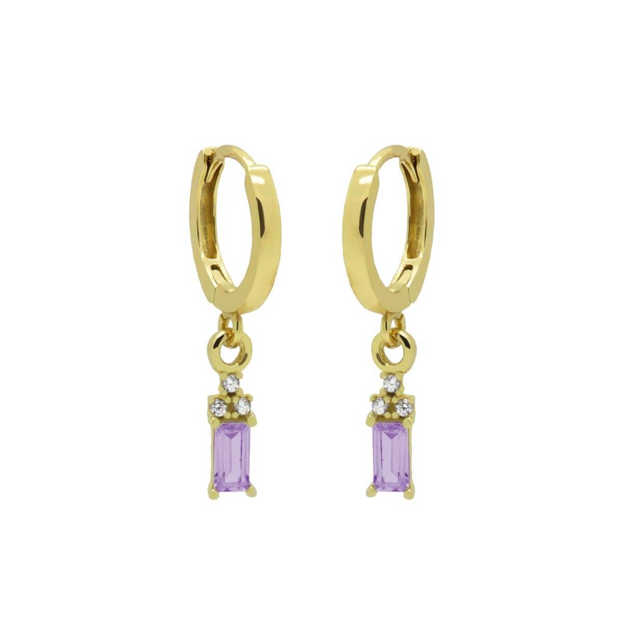 Hinged Hoops Lavender Zirconia Square Goldplated