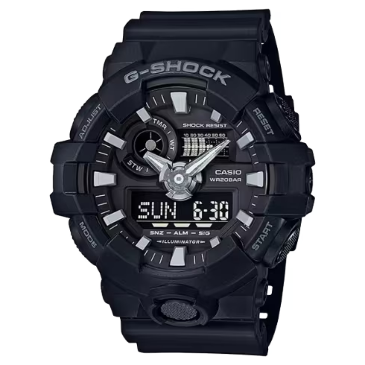 Dit horloge van Casio komt uit de collectie: G-SHOCK Classic. Dit horloge heeft de volgende functies: Superilluminator, 5 alarmen per dag, Automatische kalender, 12/24-uurs tijdweergave, Knopgeluiden aan/uit, Wijzer beweeg functie, Schokbestendig, Stopwatchfunctie - 1/100 sec. - 24 uur, Snoozefunctie, Snoozefunctie, Wereldtijden