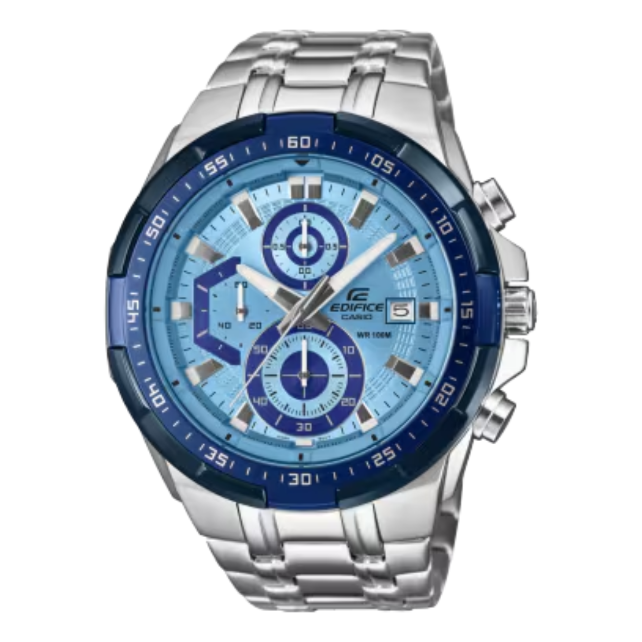 Edelstalen horloge van Edifice met een chronograaf uurwerk. 
10 ATM waterdicht
