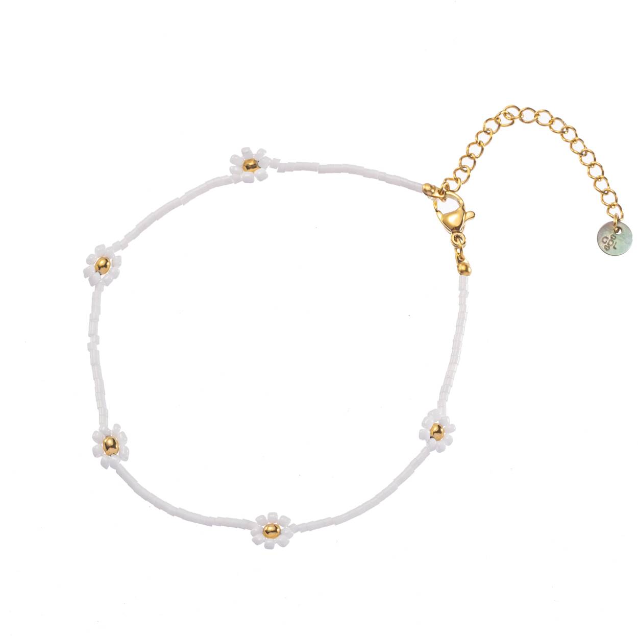 Go Dutch label Stainless Steel anklet - white daisy 