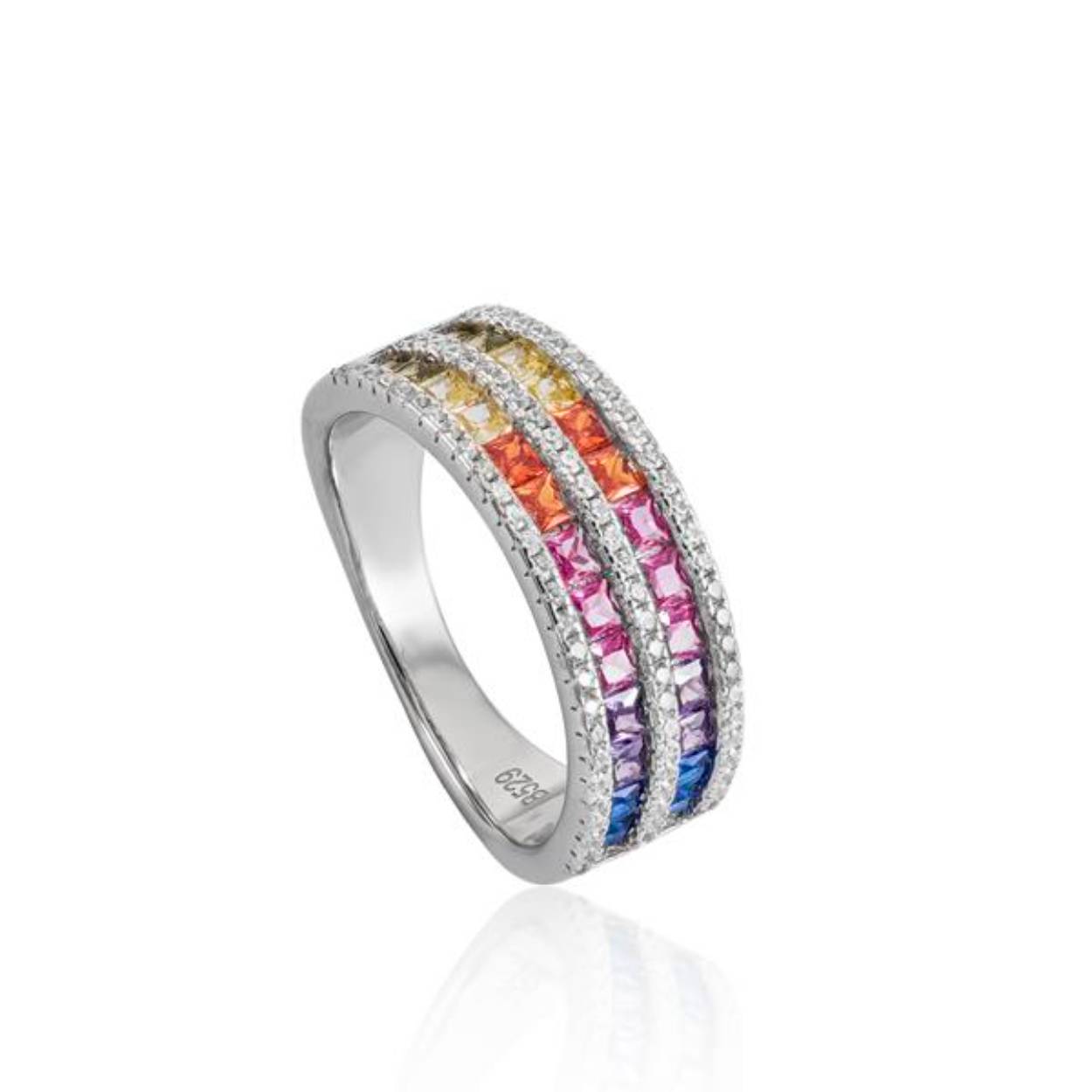 Ring met  zirkonia in regenboog kleuren